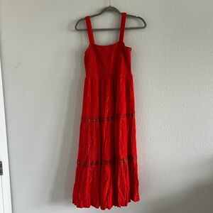 Tomato red with gold stitch Maxi Dress